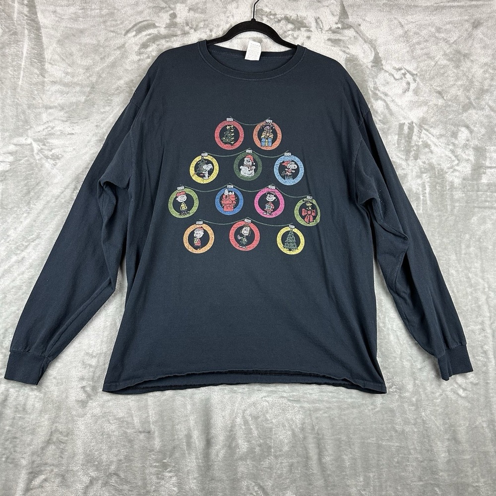 Peanuts Fruit of the Loom HD Cotton T-Shirt Men's XL Black Long Sleeve Holiday